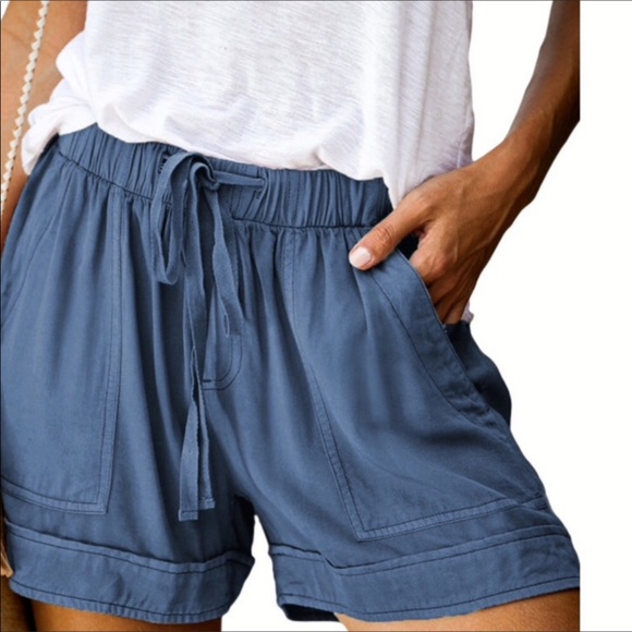 Blue Tencel Shorts w/4 Pockets - Picture 4 of 5